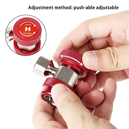 OZMI Adjustable AC R134A Quick Coupler Connector Adapter Fitting High Low 1/4inch SAE HVAC Freon Manifold Gauge Hose Connector Kit