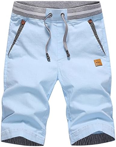 Guoji Men's Casual Shorts Slim-Fit Chino Shorts for Men S1601-Skyblue 32