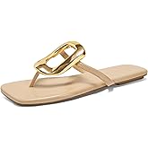 Coutgo Womens Flat Sandals Flip Flops Comfortable Slide Sandals Summer Beach Shoes with Metal Decoration