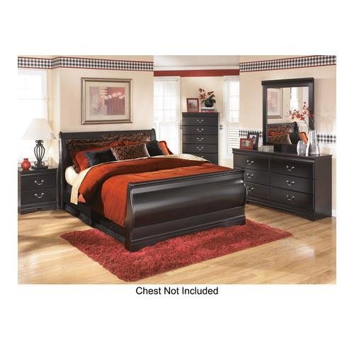 Huey Vineyard Queen Bedroom Set with Sleigh Bed Dresser Mirror and Nightstand in Black