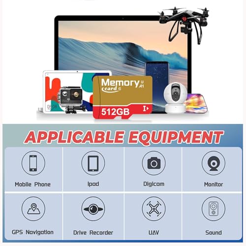 1Set Micro Card MicroXC Memory Card 512GB And Adapter,Full HD & 4K UHD Card Class10 U1 High Speed for Camera/Phone/Tachograph and Tablet