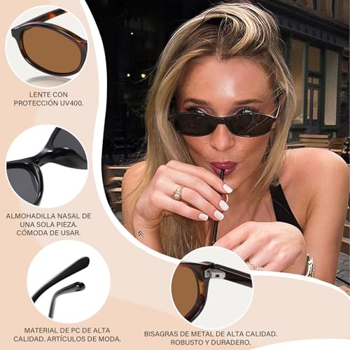 GALASALA 3PCS Lentes de Sol Mujer, Lentes de Sol Retro UV400, Lentes AC Montura PC Ultraligera, Gafas de Sol Mujer que Realzan el Rostro, Ideal para Playa, Piscina, Conducir y Uso Diario