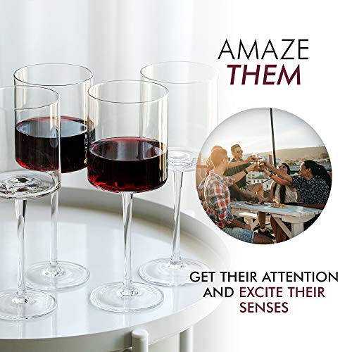Square Red Wine Glasses Set of 4 Hand Blown Edge Wine Glasses