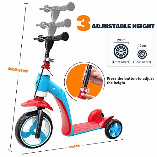 Verkstar Kick Scooter for Kids Toddlers Girls Boys, 2 in 1 Kids Scooter with Handbrake, Adjustable Handle, Extra-Wide Deck, The Latest Outdoor Toys for Kids Activities (Red & Blue) - Thumbnail 2
