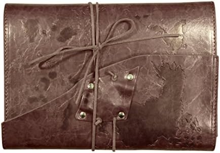 Soul Leather Journal - Handmade Embossed World Map - Refillable Travel Notebook Diary (Chocolate Brown)