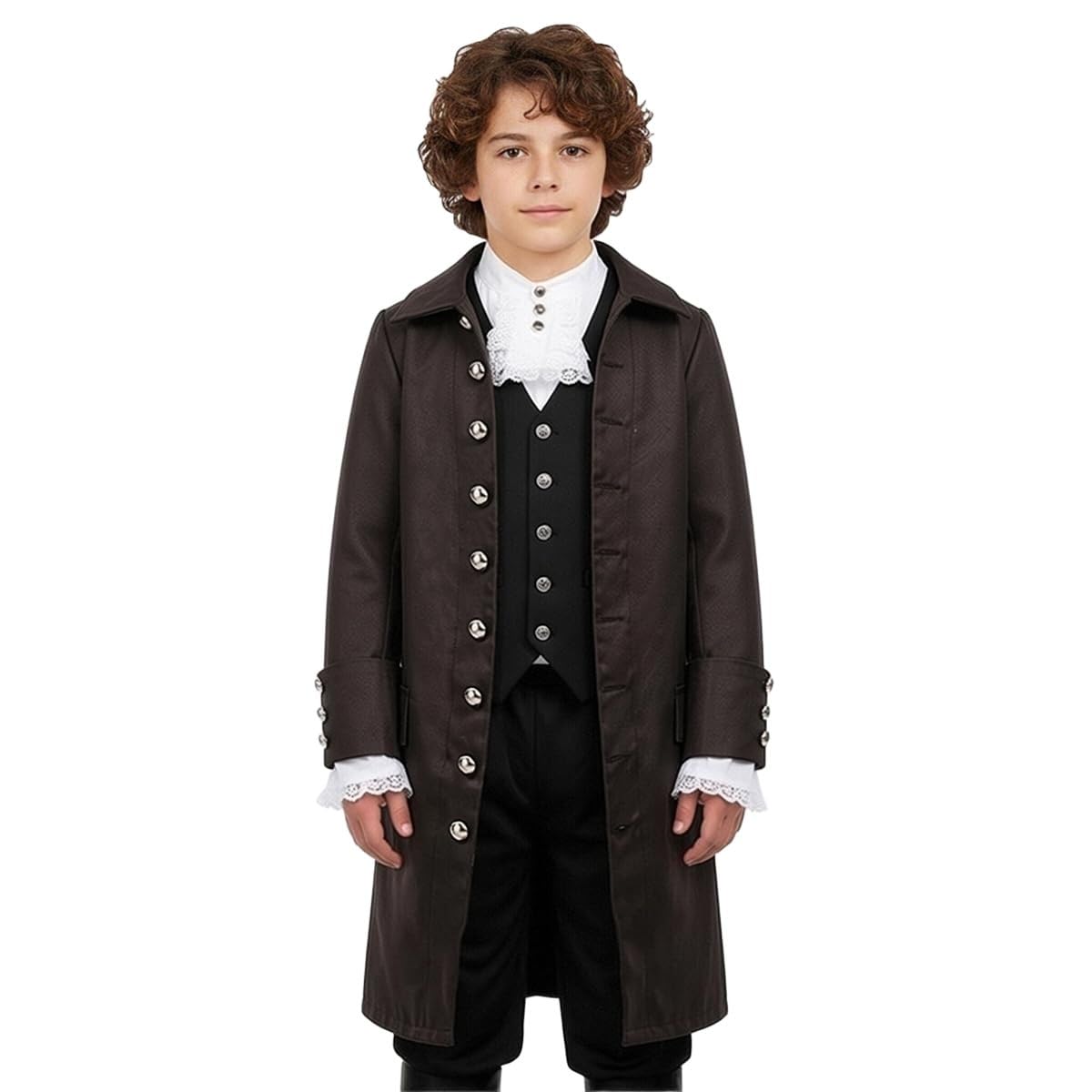 BPURB American Colonial Costume Boys Medieval Coat Historical Costume for Child (7, Brown) — image 1