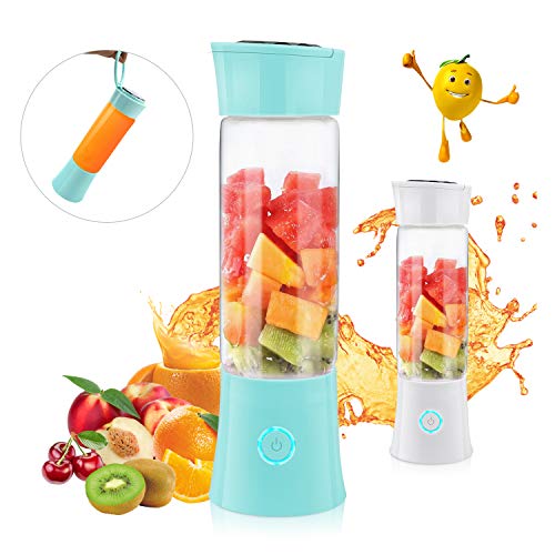 Portable Blender, Supkiir USB Rechargeable Mini Juicer Cup with Handle, Smoothie Blender with 6 Blades with 4000mAh Batteries, 480ml Household Fruit Mixer for Travel Office Sports School