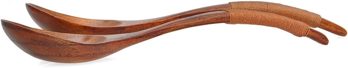 HugeStore 2 Pcs Chinese Style Handcrafted Wooden Wood Soup Spoon, Brown - Image 4