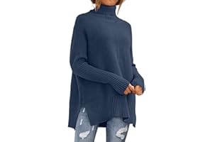 ANRABESS Womens 2023 Trendy Sweaters Oversized Turtleneck Long Batwing Sleeve Split Hem Pullover Knit Sweater Tops