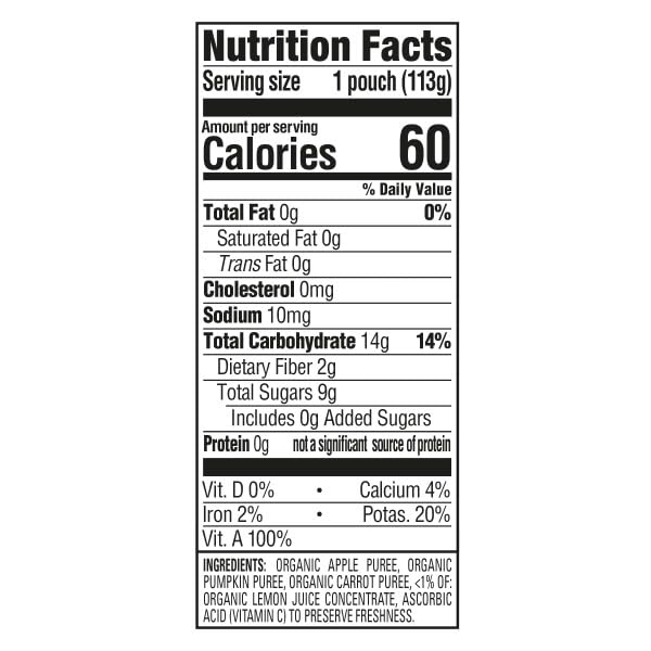 HAPPY BABY ORGANICS STAGE 2 BABY FOOD POUCHES, GLUTEN FREE, VEGAN & HEALTHY SNACK, CLEARLY CRAFTED FRUIT & VEGGIE PUREE, APPLE PUMPKIN & CARROTS, 4 OUNCES (PACK OF 1)