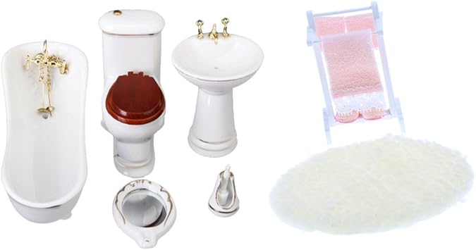 1/12 Puppenhaus Badezimmer Set Aus Holz - 8-teilige Miniaturmöbel Für Puppenhäuser