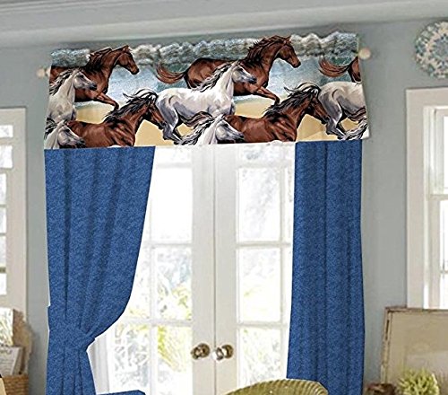 Coastal Beach Western Pony Horse Valance Curtain (84"w x 18"l) Window Treatment - Thumbnail 2
