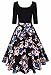 Aliling Women's Elegant A Line Scoop Neck Floral Print Swing Casual Party Dress