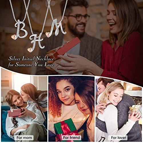 DISIMIE Silver Name Initial Necklaces for Women Girls, Heart Pendant Letter Necklaces for Ladies Friend, Personalized Cute Chain Jewelry Birthday Anniversary Mother\'s Day Necklace Gift with Initials