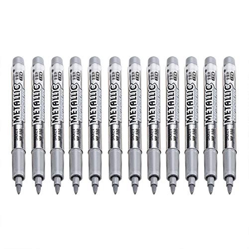 Fdit 12Pcs Acrylic Paint Set Detailed Waterproof Metallic Color Craftwork Paint Pen Gold and Silver Paint Marker for Tire Metal Surface CD Glass(Silver)