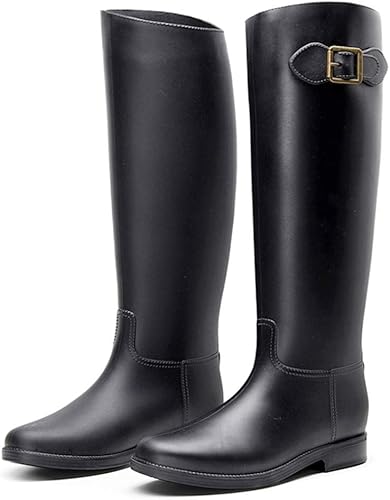 Amazon Ghjc レインブーツ レディース ブーツ ロングブーツ ジョッキー ブーツ 防水 シューズ 雨靴 レインシューズ ミドル丈 スノーブーツ 長靴 レディース靴 ラバー フラット 大きいサイズ 歩きやすい シンプル ウエーダーブーツ Ghjc レインシューズ