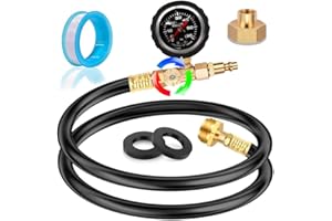TianPtion New RV Winterizing Kit with Oil Pressure Gauge 60 inch Compressor Sprinkler Water Blow Out Winterization Hose Winterize Adapter Plug for Camper, Boat, Travel Trailer,Motorhome,Garden Faucet