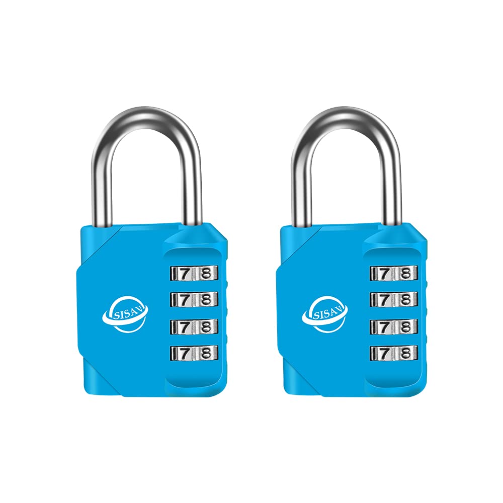SISAV 4 Digit Combination Lock,Gym Padlock,Outdoor Combination Padlock,Suitable for School Lockers,Tool Boxes,Fences,Gate(Sky Blue 2 Pack)