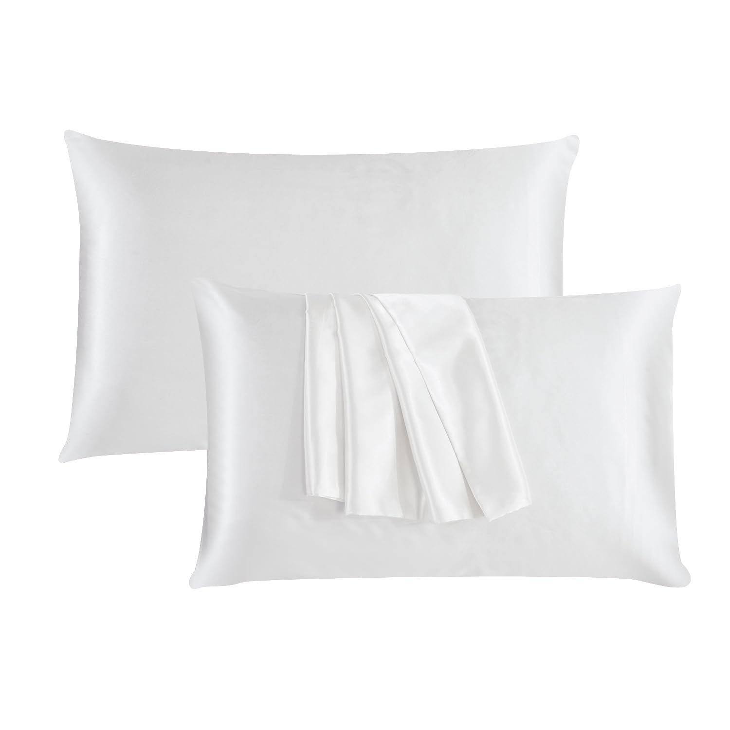 ROOEE Satin Silk Pillowcases for Hair and Skin 2 Pack Standard Size 50x75cm Envelope Closure Pillow Case (WHITE) — image 1