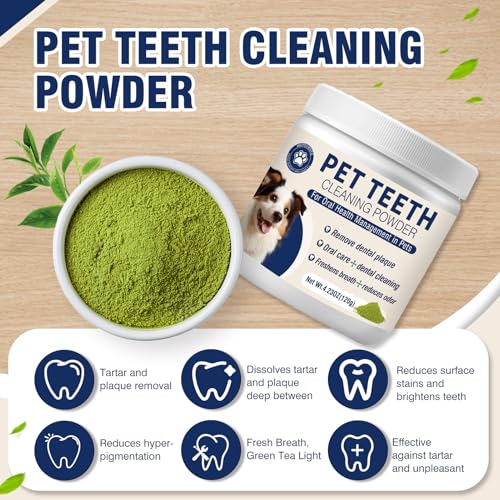 Dental Powder for Dogs Dog Teeth Cleaning Products Dog Tooth Cleaning Powder with Probiotics for Dogs Bad Breath Treatment Plaque and Tartar for Small Medium and Large Pet Dental Cleaner 120 Grams