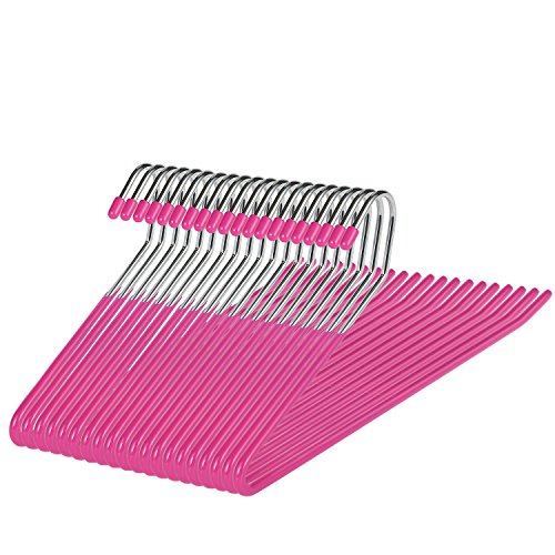 20-Pack Slack Hangers - Open Ended Slimline No Slip Hangers Perfect for Pants, Jeans, Shorts, Skirts, Shirts, Pink and Chrome, 13.5 x 6.25 Inches