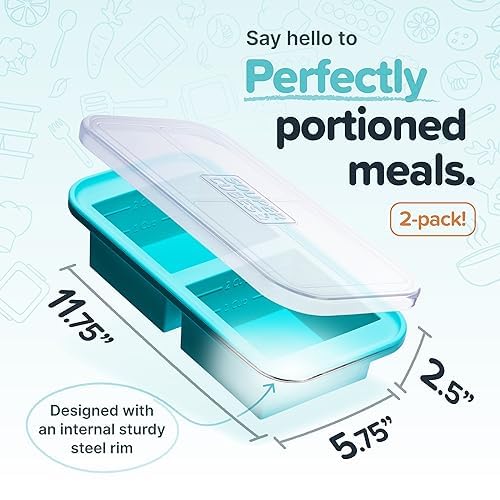 Souper Cubes 2 Cup Silicone Molds for Food, Aqua, 2-Pack | 100% Platinum-Cured Silicone Freezer Molds, Oven and Microwave Safe, Perfect for Freezing Lasagna, Casseroles and More