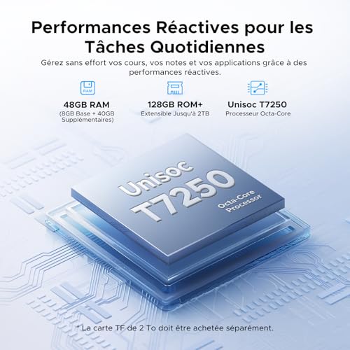P11 Tablette 11 Pouces, Gemini AI Tablette Android 16, 48Go RAM+128Go ROM (2To TF), 120Hz, T7250 Octa-Core, 8800mAh, 13MP+5MP, Widevine L1, Face ID, GPS, FM, Tablettes avec Clavier et Stylet