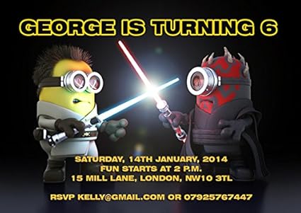 10 X Personnalisee Star Wars Minions Enfants Fete D Anniversaire Invitations Ou Cartes De Remerciement Amazon Fr Fournitures De Bureau