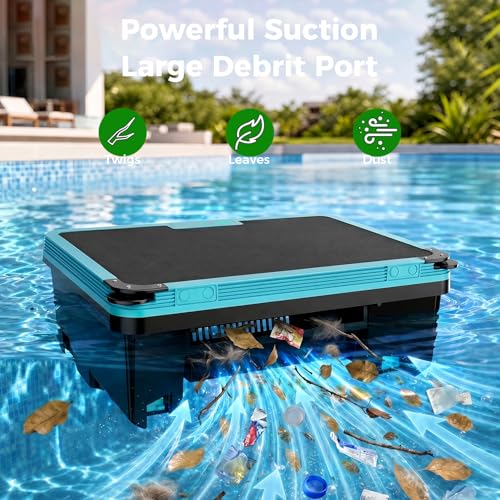 2026 Updated Over-Ground Robotic Pool Cleaner,Solar Powered Pool Vacuum,24H/7D Continuous Cleaning, 180-um, 3L Filtration Basket,APP Support, Pool Skimmer Robot (APP Support-Update)