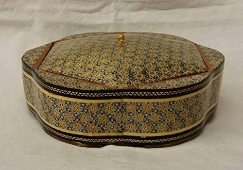 Radin Rug. Large Persian Khatam (Inlay) on Wood Candy/Nuts Dish, Width 9", Height 2.5"