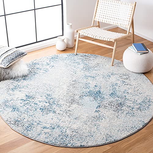 SAFAVIEH Tulum Collection Area Rug - 3' Round, Ivory & Blue, Modern Abstract De…