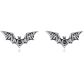 URONE Bat Earrings 925 Sterling Silver Gothic Bat Stud Earrings Halloween Jewelry Gifts for Women