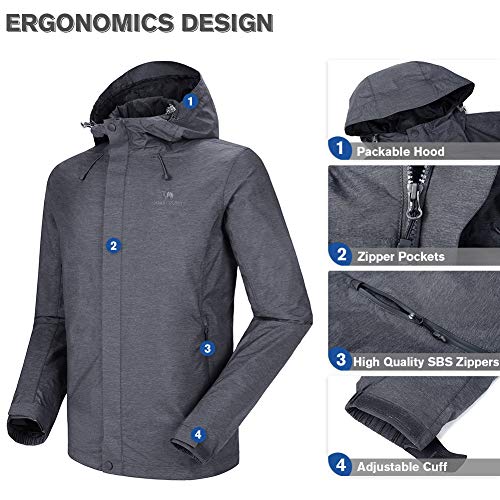 image for CAMEL CROWN Mens Waterproof Jacket Hooded Windbreaker Windproof Rain C
