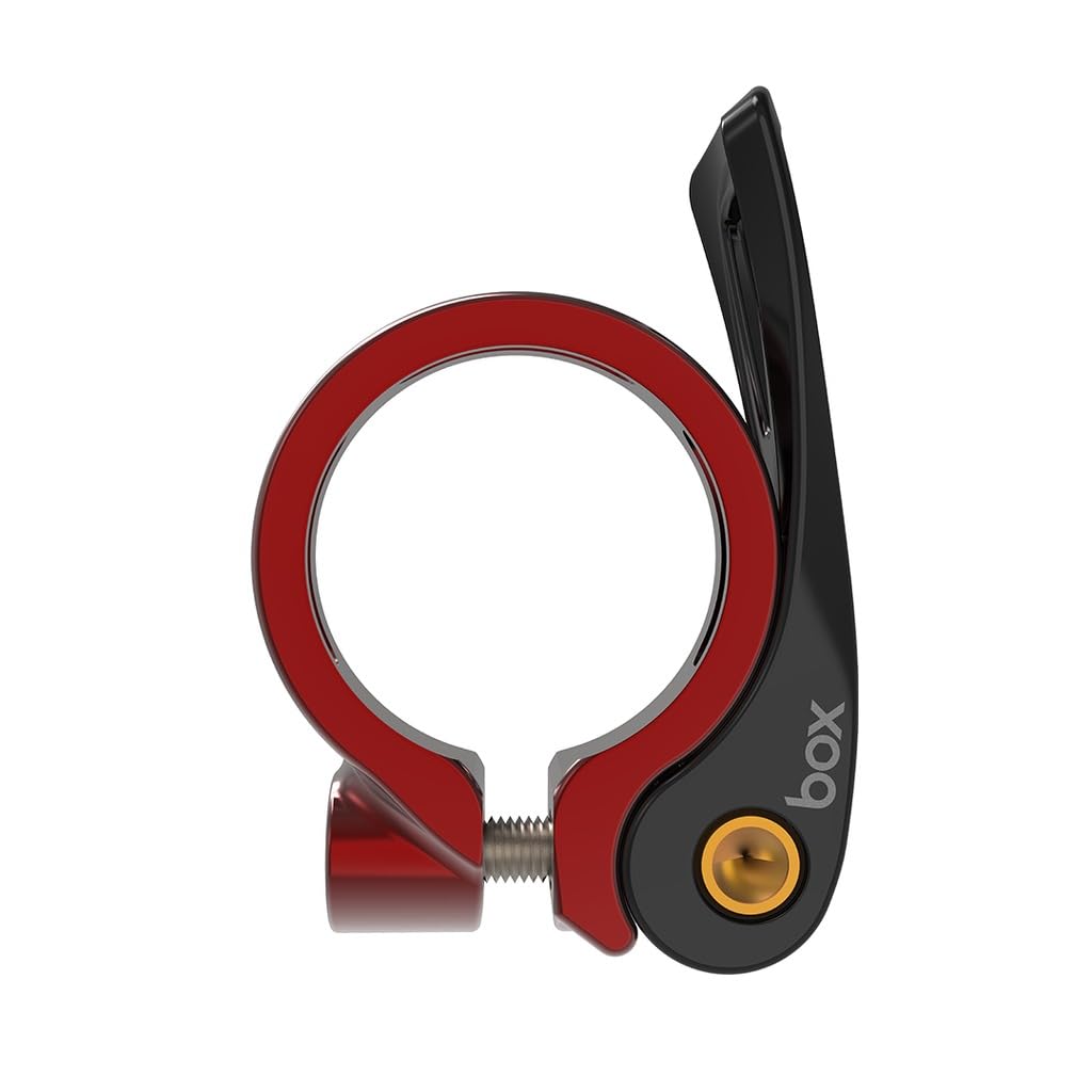 Photo 1 of Box One Quick Release Bike Seat Post Clamp - Lightweight 6061-T6 Aluminum, Titanium Hardware, Anodized Finishes with Laser-Etched Graphics | 31.8mm - Red