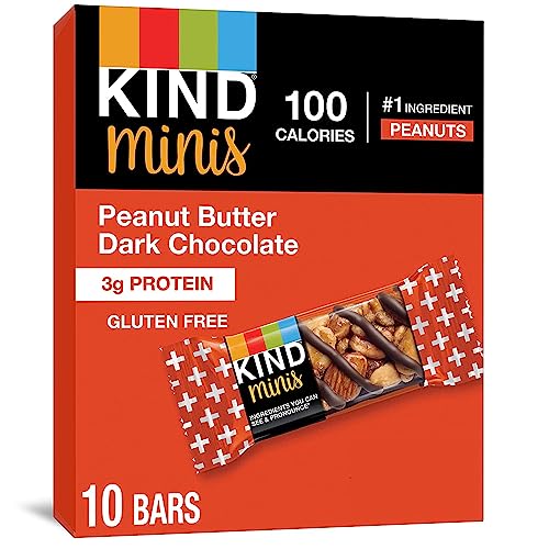 KIND MINI SNACK BARS, PEANUT BUTTER DARK CHOCOLATE, GLUTEN FREE, LOW SUGAR, LOW CALORIE SNACKS, 10 COUNT