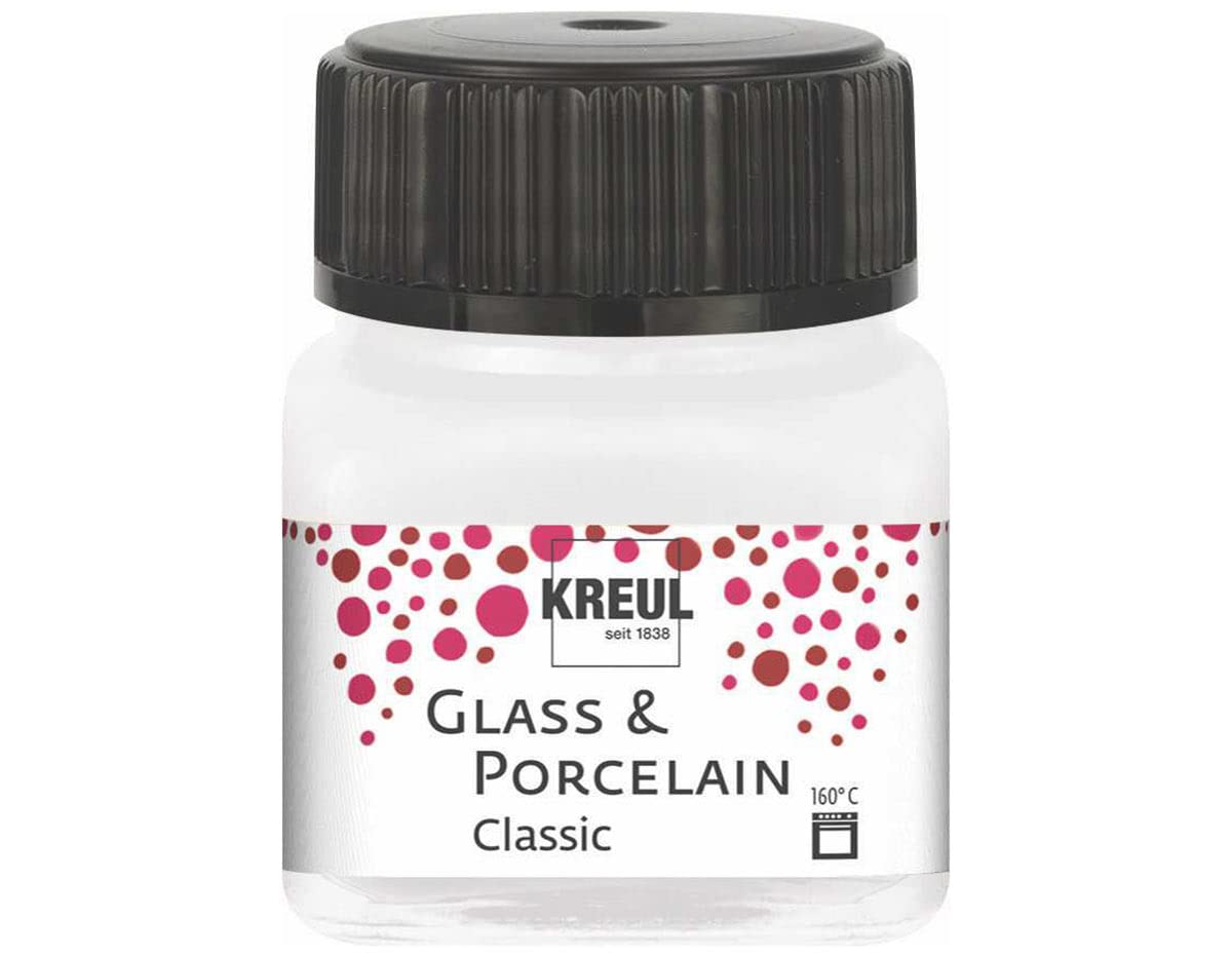 Kreul Glass & Porcelain Classic 16238 Metallic Mother-of-Pearl White in 20 ml Glass, Brilliant Glass and Porcelain Paint, Water-based, Quick-Drying, Opaque, White