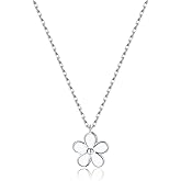 Reffeer Solid 925 Sterling Silver Daisy Flower Necklace Chain for Women Teen Girls Flower Pendant Necklace Choker