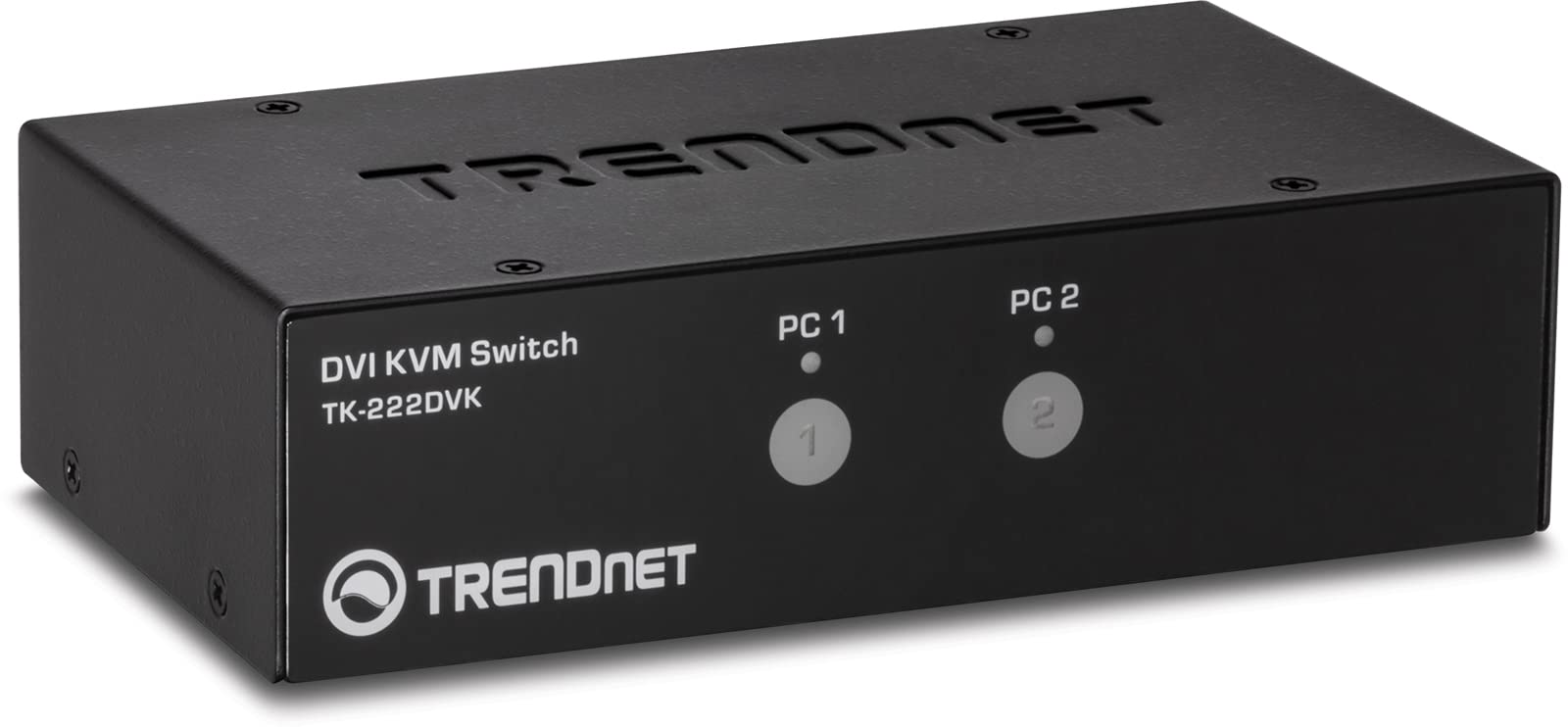 TRENDnet 2-Port DVI KVM Switch with Audio, Manage Two PC's, Hot-Keys, USB 2.0, Metal Housing, Use with a DVID-D Monitor, TK-222DVK