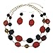 Bocar 2 Layer Statement Chunky Red Black Beaded Fashion Collar Necklace Earring Set for Women Gifts (434)