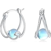 Turquoise/Moss Agate/Blue Opal Hoop Earrings Sterling Silver Small Huggie Earrings Double Hoop Earrings Jewelry Mother'S Day Gifts for Women