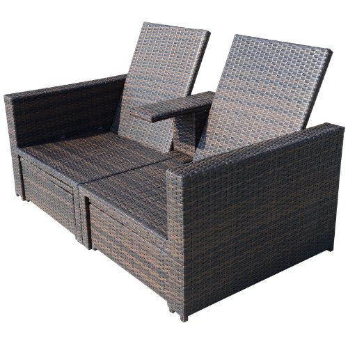 Outsunny 3 Piece Outdoor Wicker Chaise Lounge Chair Rattan Adjustable