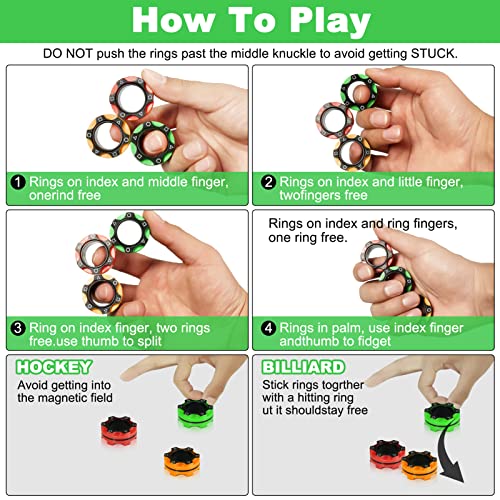 9Pcs Magnetic Ring Fidget Spinner Toys Pack, Tire Style Fingers Magnet Rings, ADHD Stress Relief Magic Fidget Rings for Training Relieves Autism Anxiety, Great Gift for Adults Teens Kids