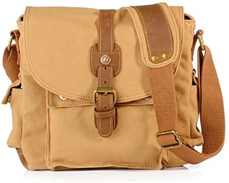 AUGUR Vintage Messenger Bag Ipad Bag Retro Small Canvas Messenger Bags Shoulder Bag (Khaki)