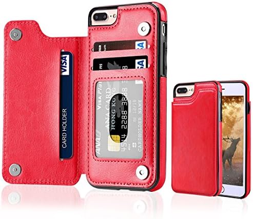 iPhone 8 Plus/iPhone 7 Plus Wallet Case with Card Holder,Vintage Premium PU Leather Kickstand Card Slots Case with Double Magnetic Clasp for iPhone 8 Plus/iPhone 7 Plus 5.5 Inch (iphone 7 puls-Red)