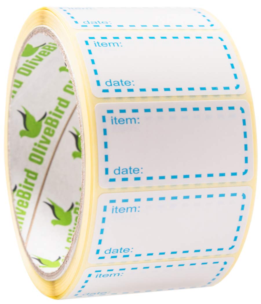 OliveBird 500 x Freezer Labels On Roll, Size 50x25mm, Blue and White Date Labels for Food Self Adhesive