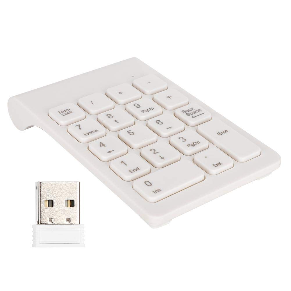 Wireless Number Keypad, 2.4GHz Portable Mini USB C Numeric Pad 18 Keys Financial Accounting Keyboard Extensions for Laptop, PC, Desktop, Surface Pro, Notebook(White)