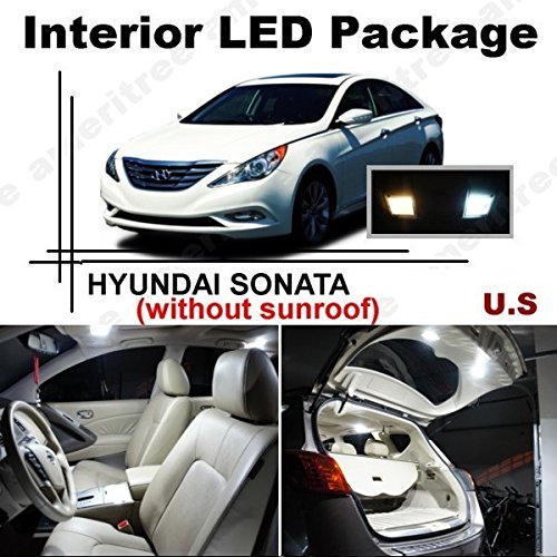 Ameritree Hyundai Sonata 2011-2013 without sunroof (8Pcs) Xenon White LED Lights Interior Package + White LED License Plate Kit