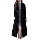 ebossy Women's Shawl Collar Double Breasted Below Knee Slim Wool Trench Long Coat