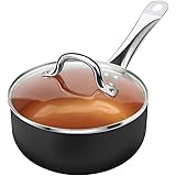 SHINEURI 2 1/2 Quart Nonstick Ceramic Copper Saucepan, Mini Sauce Pan with Lid & Stainless Steel Handle - Compatible for Indu