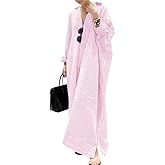 chouyatou Women's Casual Long Sleeve Button Down Loose Striped Cotton Maxi Shirt Dress
